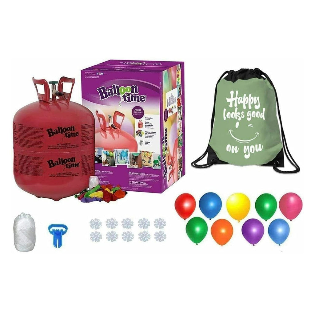 Helium for Balloons At Home, 14.9 Cu Ft Helium Balloon Pump Kit with 50 Assorted Latex Balloons, White Curling Ribbon and Balloon Tie Tool - Plus Drawstring Backpack Bag