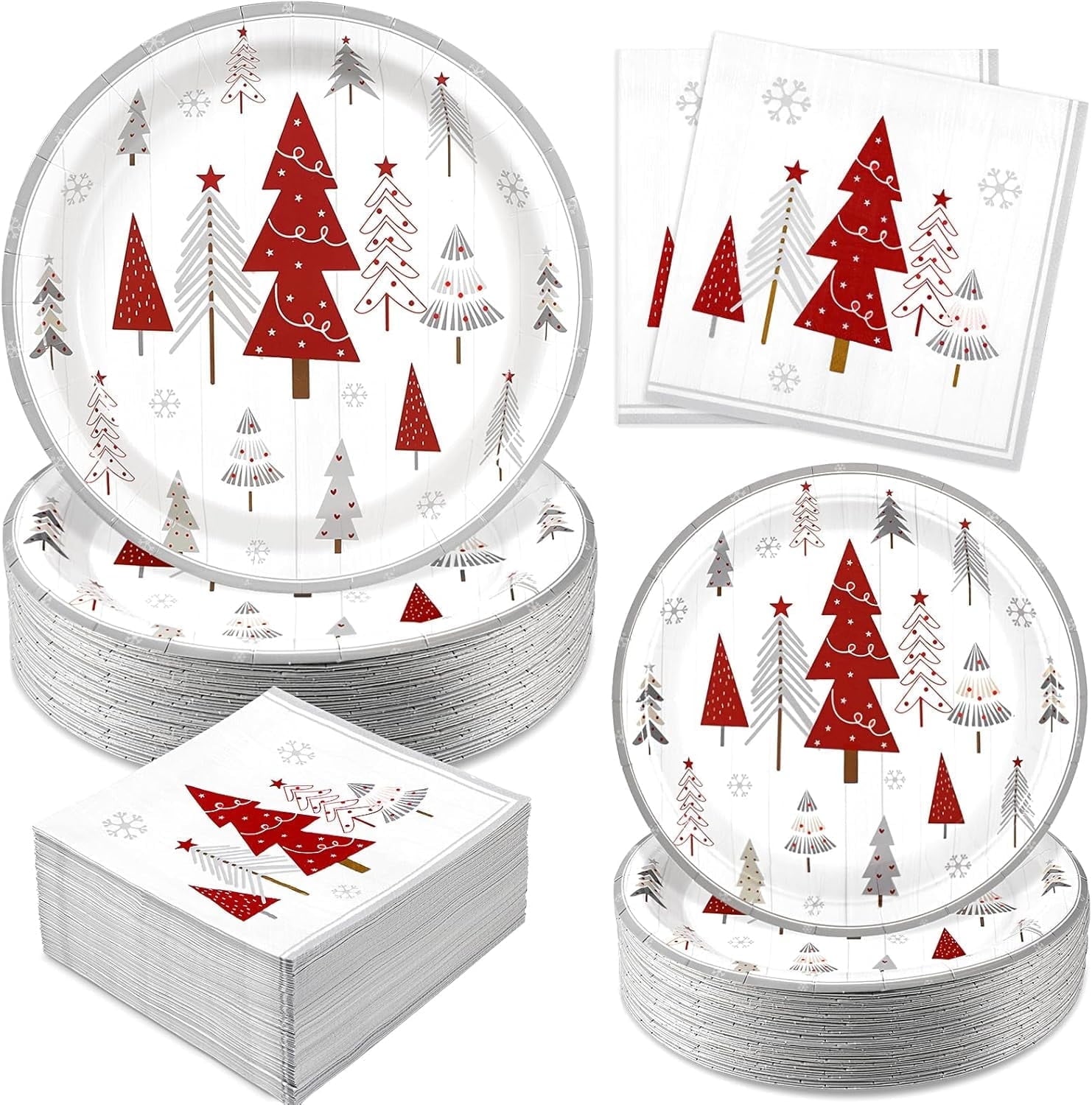 Waipfaru 200 PCS Christmas Paper Plates and Napkins Red Cardinal Bird Party Supplies Disposable Dinnerware Set for Xmas Party