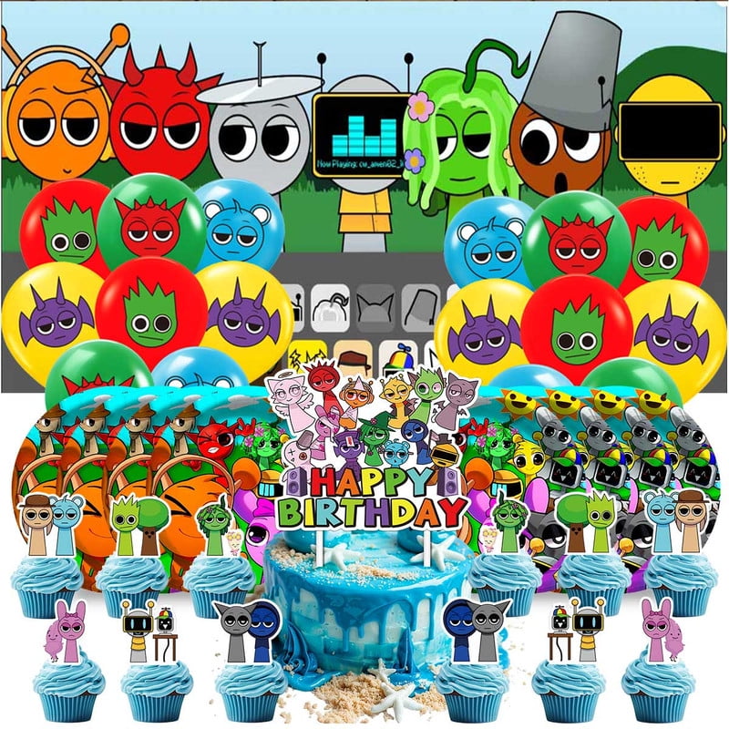 Incredibox Sprunki Birthday Party Supplies Balloons Paper Plates Decoration Cake Topper Decor Tableware Banner Backdrop