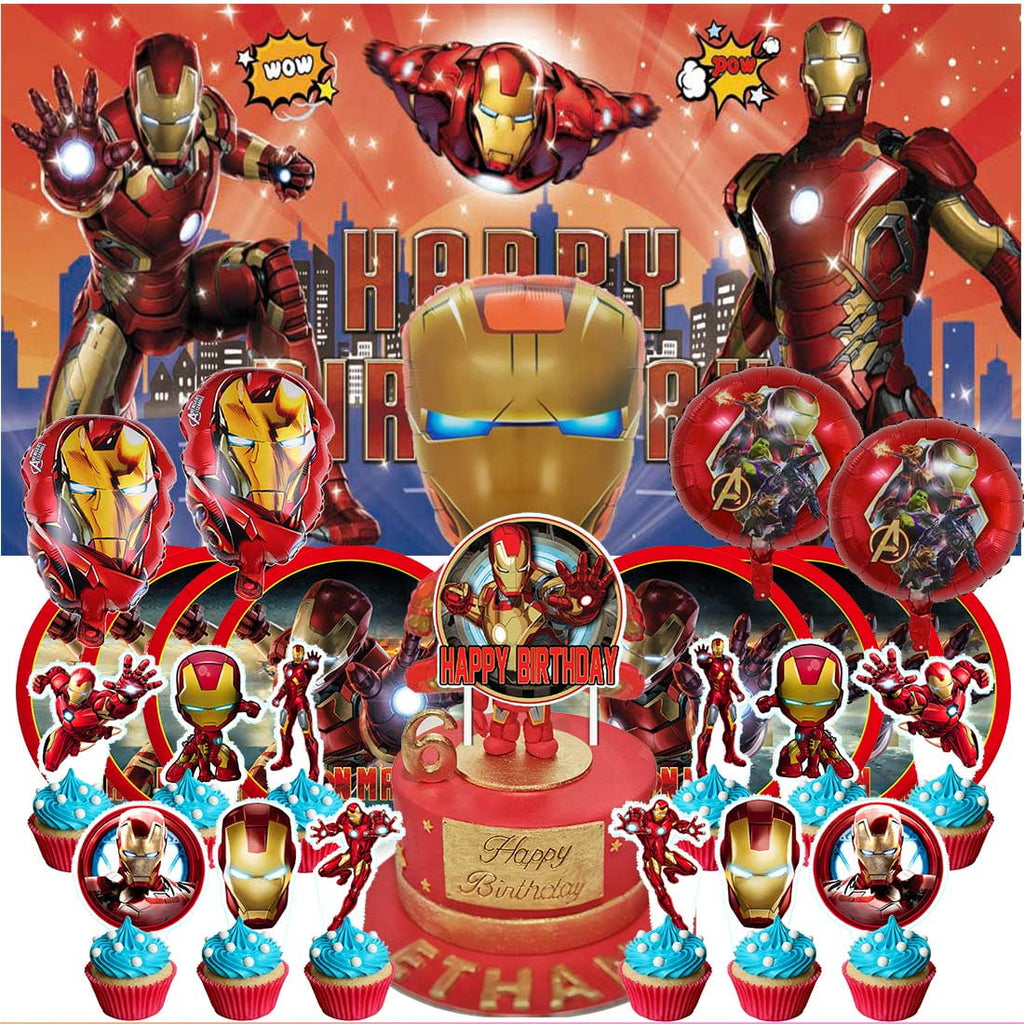 Iron Man Party Supplies Decor Tableware Backdrop Banner Cake Topper Balloons Birthday Decorations
