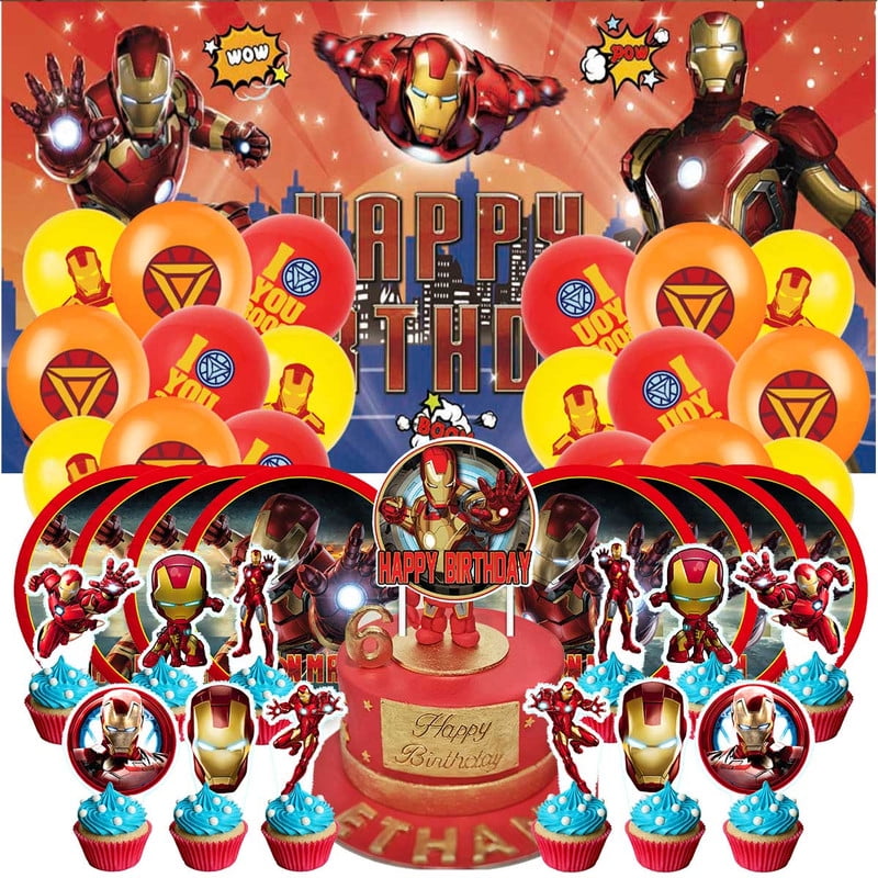 Iron Man Party Supplies Plates Decorations Birthday Cake Topper Banner Decor Backdrop Balloons