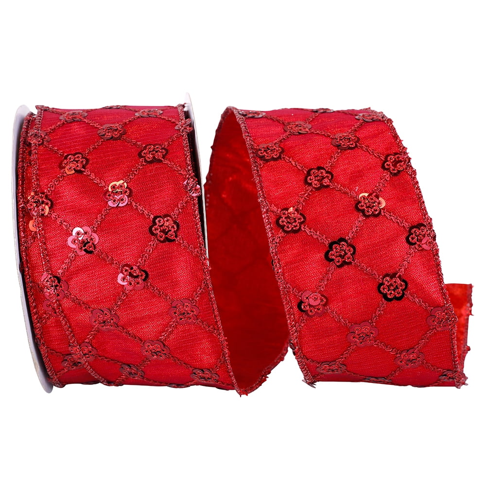 JAM Paper Glitter Christmas Ribbon, Royal, 1.5in x 25yd, 1/Pack