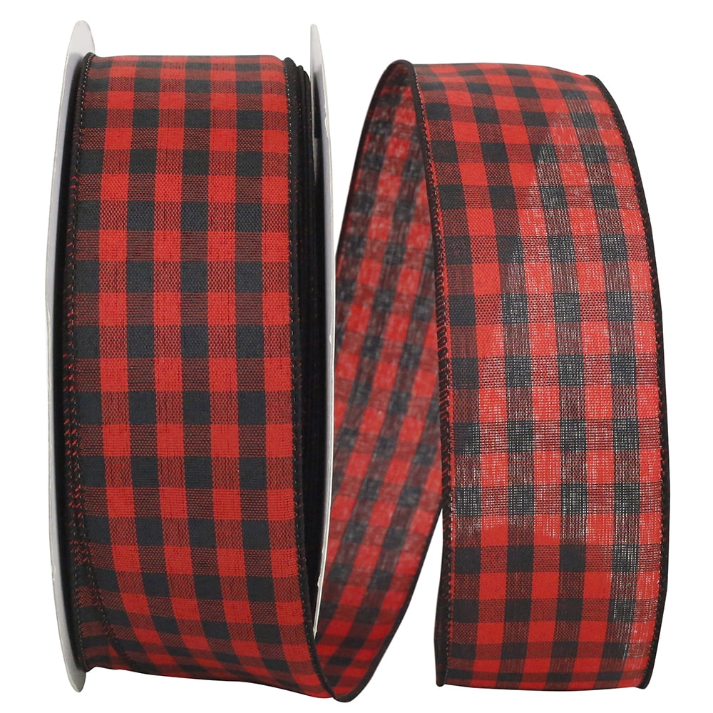 JAM Paper Christmas Multi-color Polyester Check Buffalo Ribbon, 30' x 2.5"