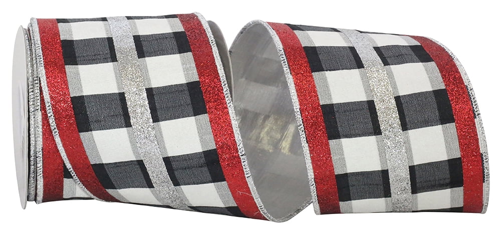 JAM Paper Christmas Multi-color Polyester Checkered Ribbon, 360" x 4"