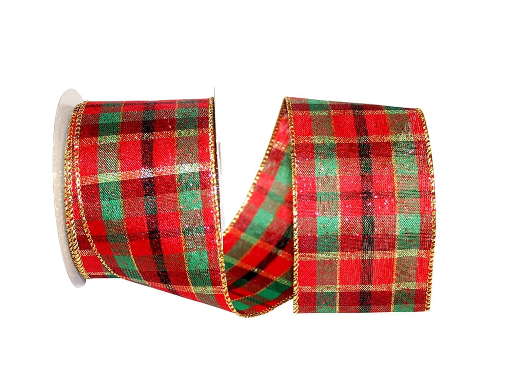 JAM Paper Christmas Multi-color Polyester Plaid Ribbon, 60' x 2.5"