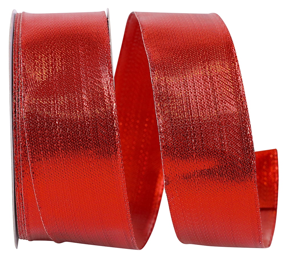 JAM Paper Christmas Red Nylon Lame Metallic Ribbon, 10yd x 1.5in, 1/Pack