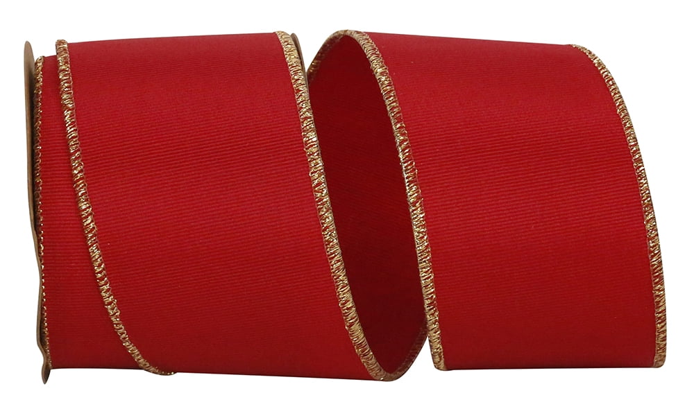JAM Paper Christmas Red Dupioni Polyester Ribbon, with Checkered Trim 10yd x 2.5in, 1/Pack
