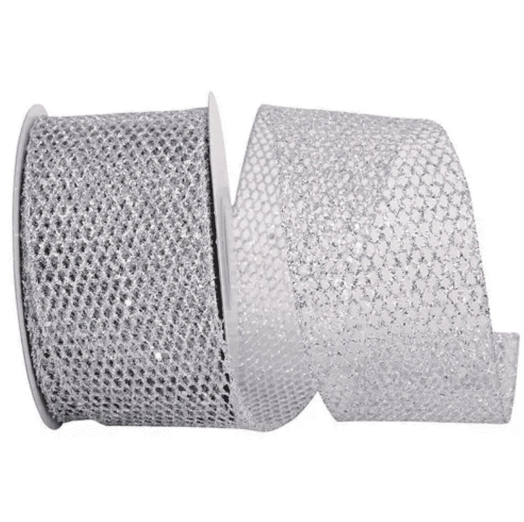 JAM Paper Christmas Silver Nylon Mesh Ribbon, 1.5in x 10yd, 1 Pack