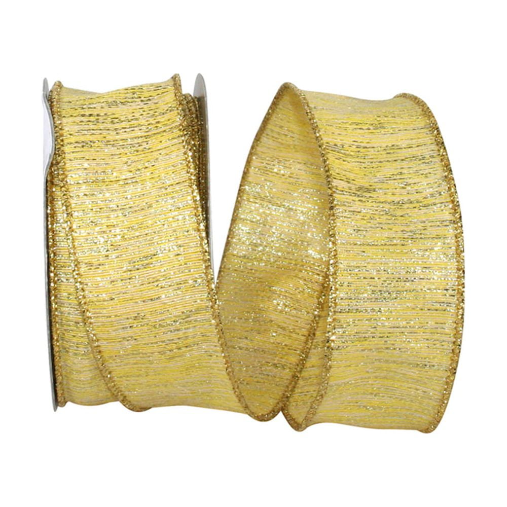 JAM Paper Dupioni Christmas Ribbon, Gold, 1.5in x 10yd, 1/Pack