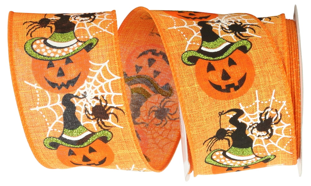 JAM Paper Halloween Ribbon, Jack-O-Lantern, Orange,2.5in x 10yd, 1/Pack