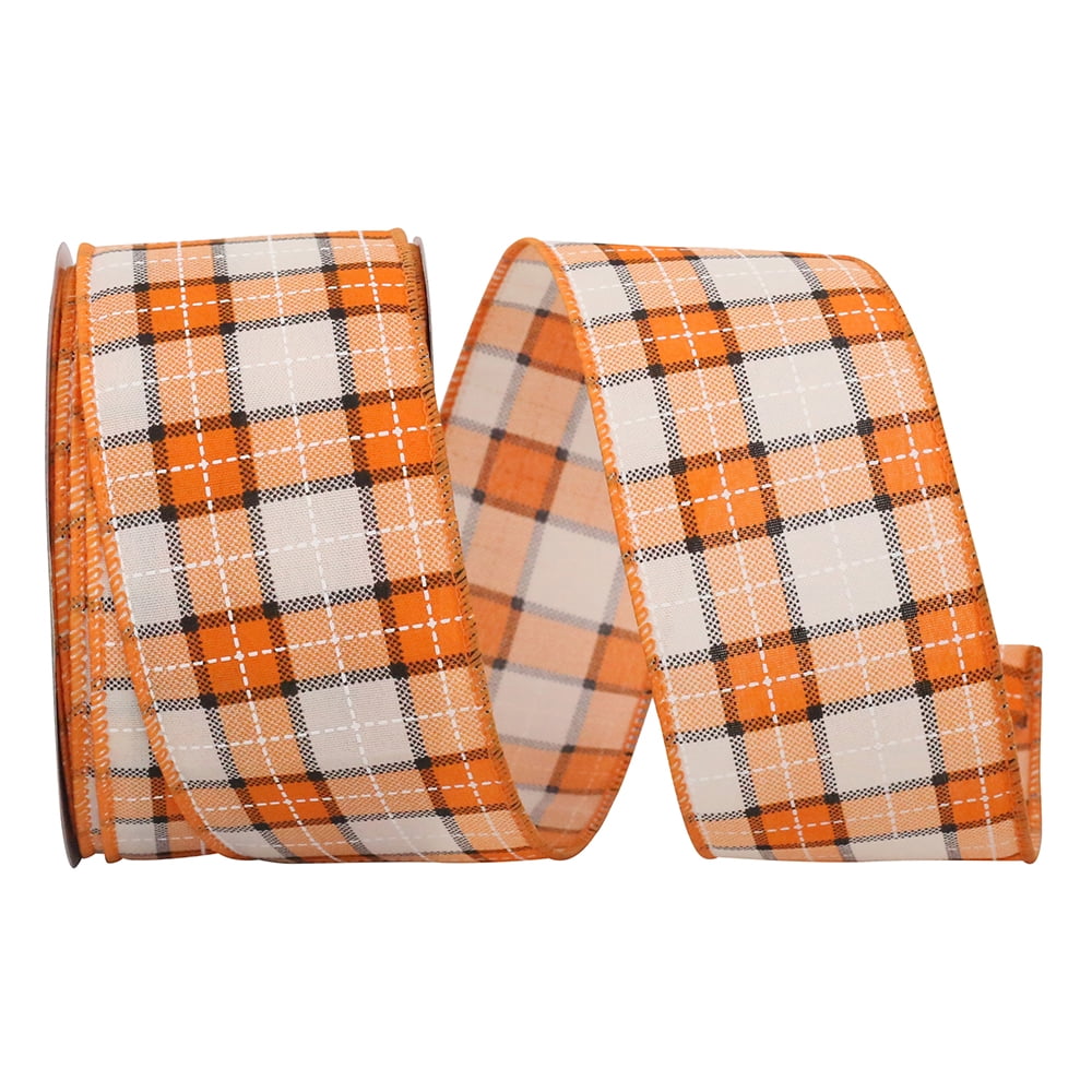 JAM Paper Plaid Fall Multi-color Polyester Ribbon, 720 x 2.5