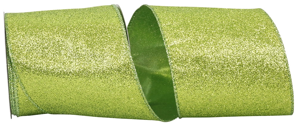 JAM Paper Glitter Christmas Lime Nylon Ribbon, 10yd X 4in, 1/Pack