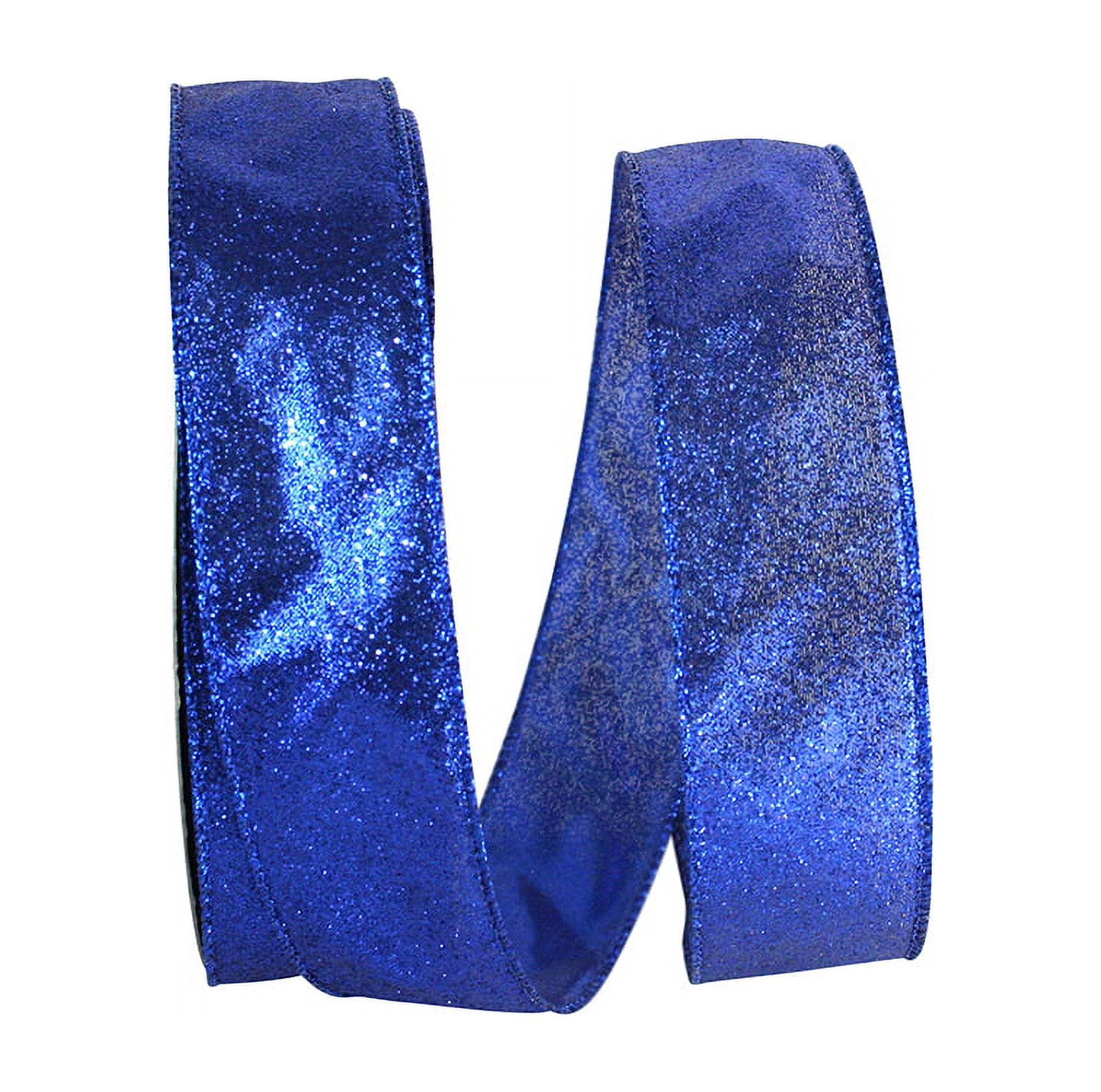 JAM Paper Glitter Christmas Ribbon, Royal, 1.5in x 25yd, 1/Pack