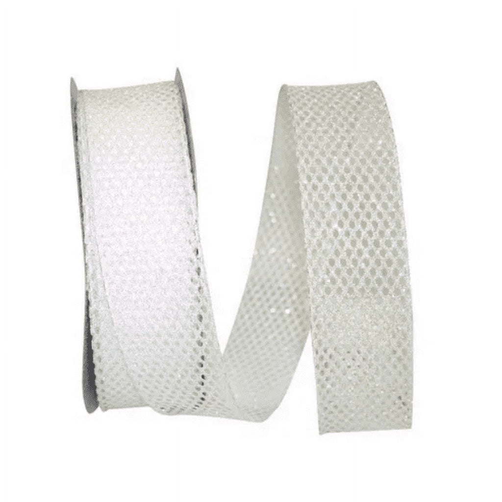 JAM Paper Mesh Christmas White Glitter Ribbon, 25yd x 1.5in, 1/Pack