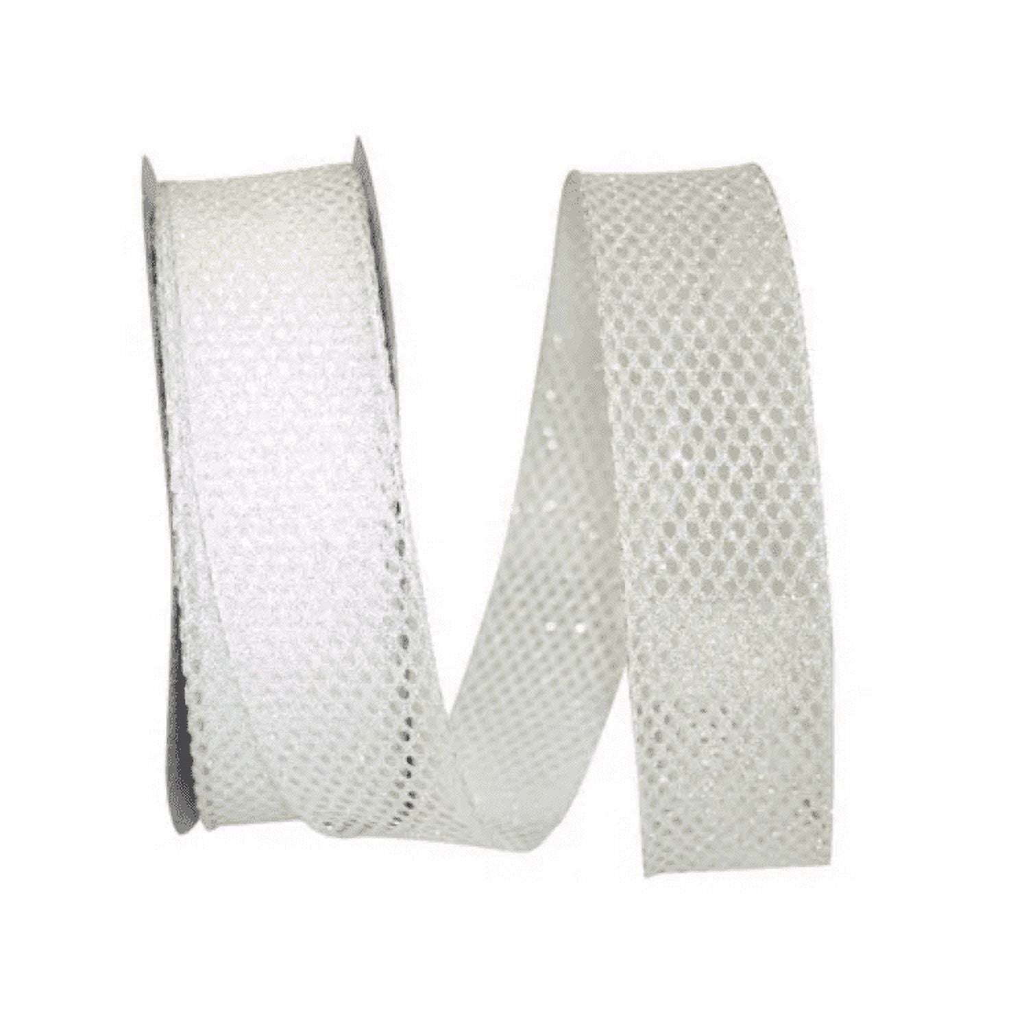 JAM Paper Mesh Christmas White Glitter Ribbon, 25yd x 1.5in, 1/Pack