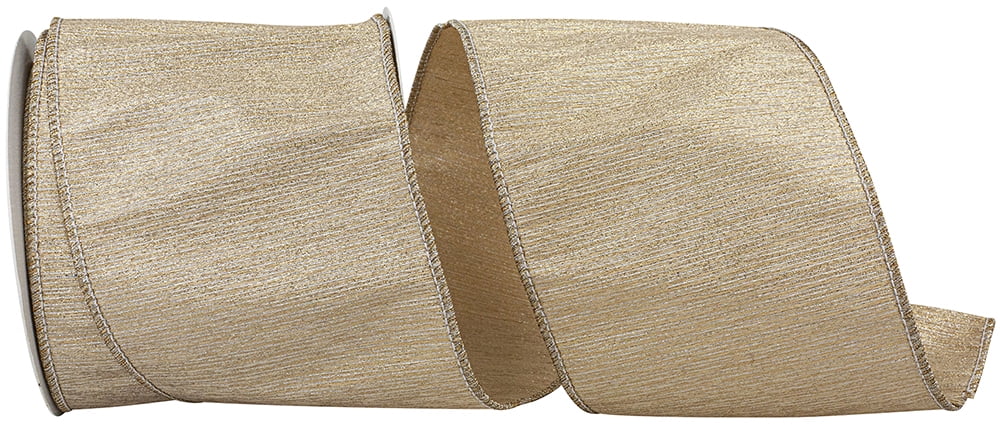 JAM Paper Metallic Christmas Ribbon, Light Gold, 4in x 10yd, 1/Pack