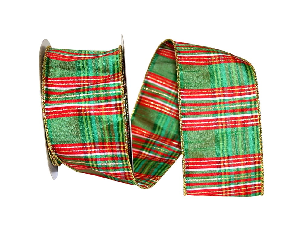 JAM Paper Plaid Christmas Multi-color Polyester Ribbon, 20yd x 1.5in, 1/Pack