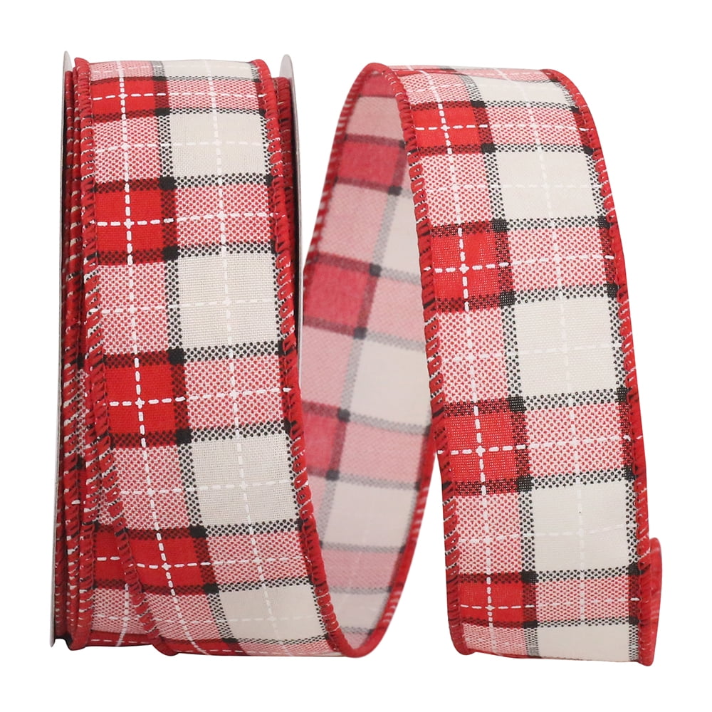 JAM Paper Plaid Christmas Multi-color Polyester Ribbon, 20yd x 1.5in, 1/Pack