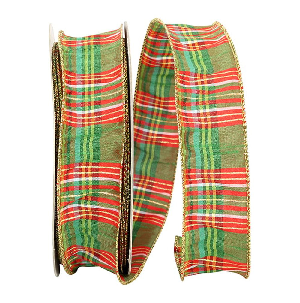 JAM Paper Plaid Christmas Ribbon, Multicolor, 2.5in x 50yd, 1/Pack