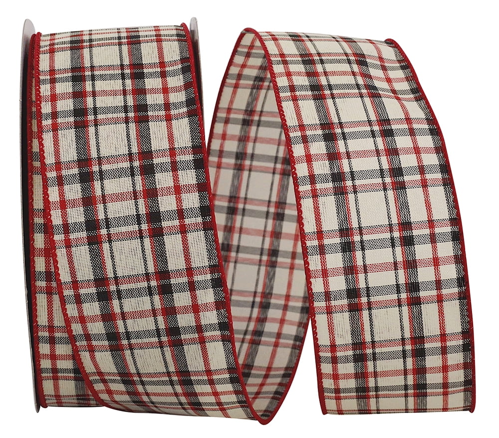 JAM Paper Plaid Christmas Ribbon, Multicolor, 2.5in x 50yd, 1/Pack