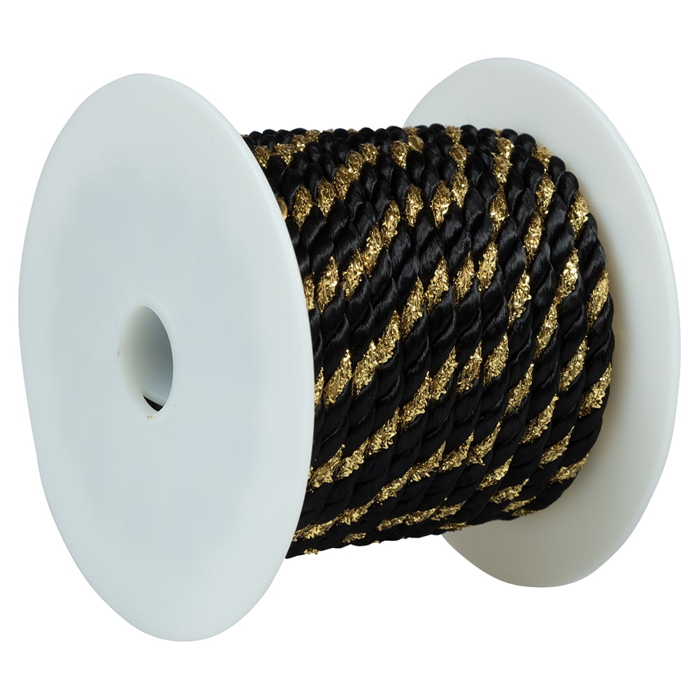 JAM Paper Rope Ribbon, 15 Yards, Black with Gold, 1/Pack