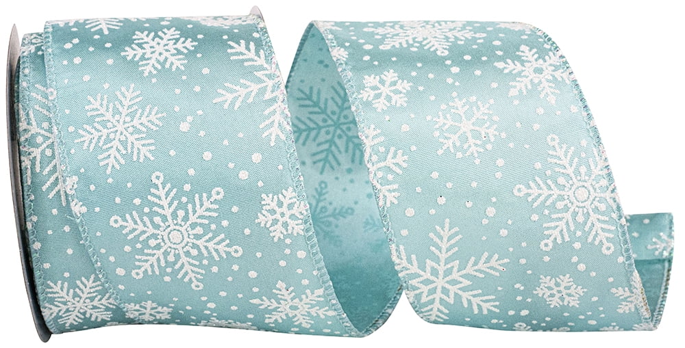 JAM Paper Snowflake Christmas Ribbon, Aqua Blue & White, 2.5in x 10yd, 1/Pack