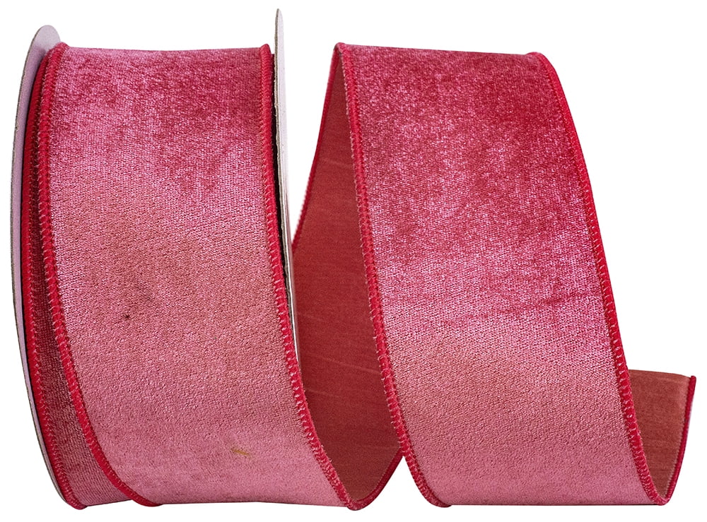JAM Paper Velvet Plush Deluxe Dupioni Backed Wired Edge Ribbon, Azalea, 2.5in x 10yd, 1 per Pack