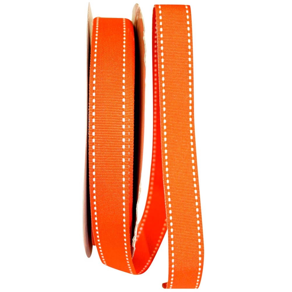 Jam Grosgrain Ribbon, 5/8 In X 50 Yards, 2/Pack, Orange, Saddle Stitch