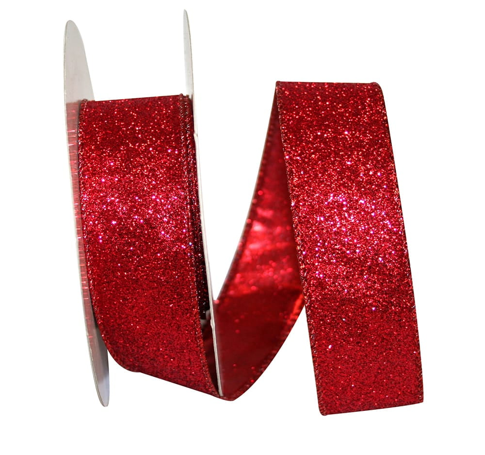 Jam Paper Glitter Christmas Red Nylon Ribbon, 25Yd X 1.5In, 1/Pack