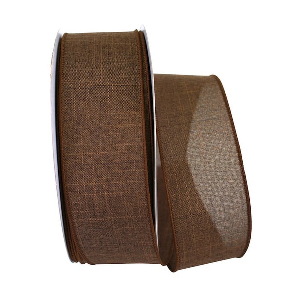Jam Paper Linen Wired Ribbon, 2.5 In X 50 Yards, 2/Pack, Brown