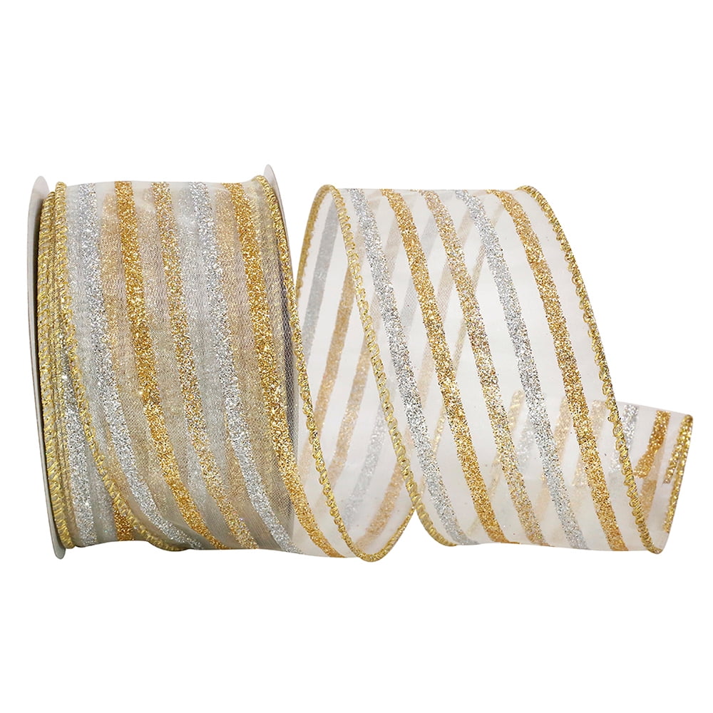 Jam Paper Stripe Christmas Multi-Color Nylon Ribbon, 10Yd X 4In, 1/Pack