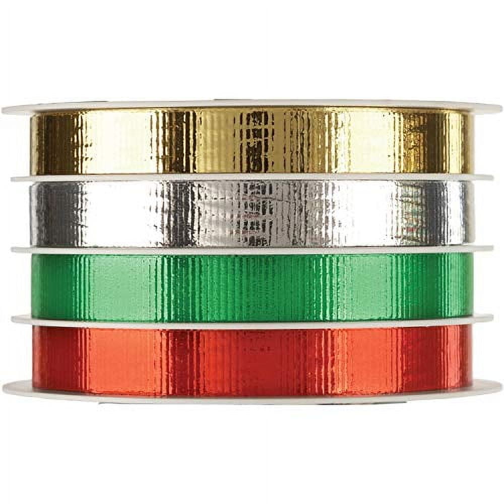 Jillson Roberts 4 Spool-Count Christmas Multi Channel Curling Ribbon Available in 3 Different Assortments, Red/Green/White/Metallic Gold/Silver