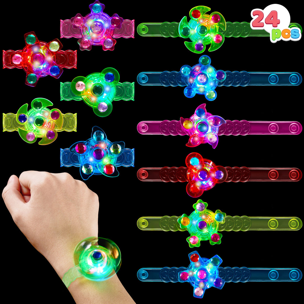 Joyfy 24 Pack Glow in the Dark Party Favors LED Fidget Toys Light Up Spinning Bracelets for Kids, Treasure Box Toys for Classroom, Birthday Gifts
