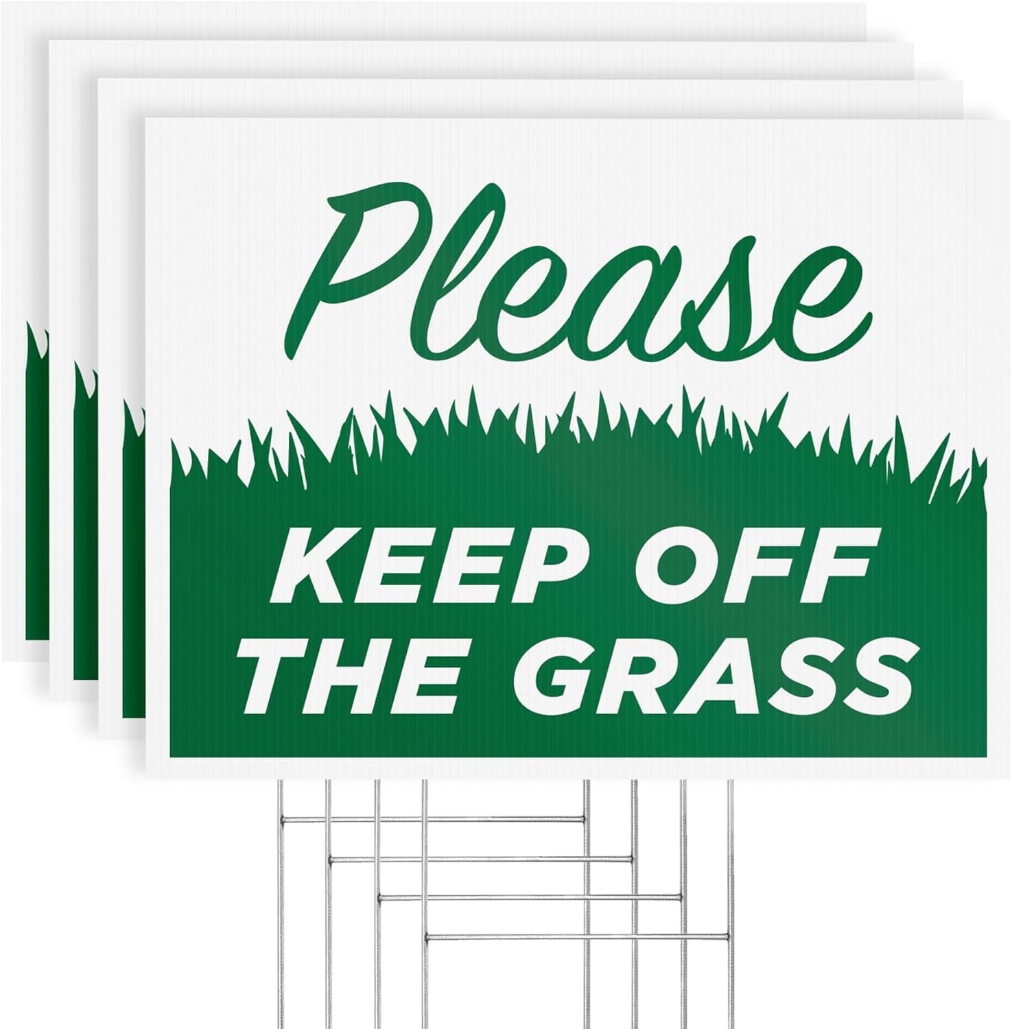 Keep Off Grass Yard Signs with H-Frame Stakes, 17" x 13" Corrugated Plastic Keep Off Grass Signs for Yard (Pack of 4)