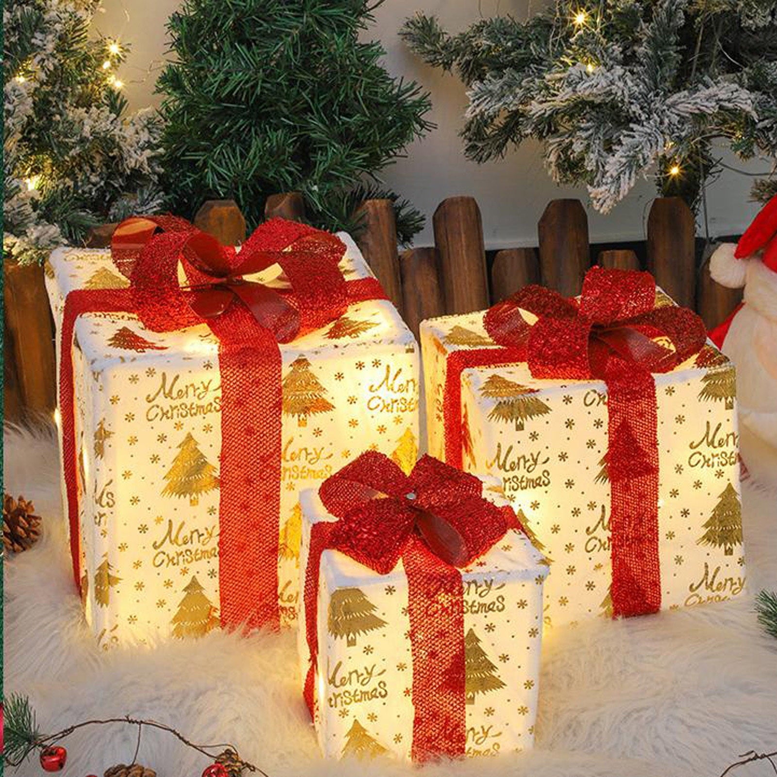 KeirineCC 3 Pack Christmas Lighted Gift Boxes Decor, Battery Operated Light up Gift Box, Christmas Decorations Tree Indoor Outdoor Home Xmas Present Box - Pink