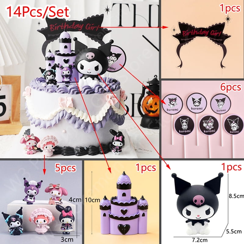 Kuromi Cake Topper Anime Sanrio Action Figure Flag Happy Birthday Kuromi Cake Decoration Girl Baby Shower Kids Party Toy Gift
