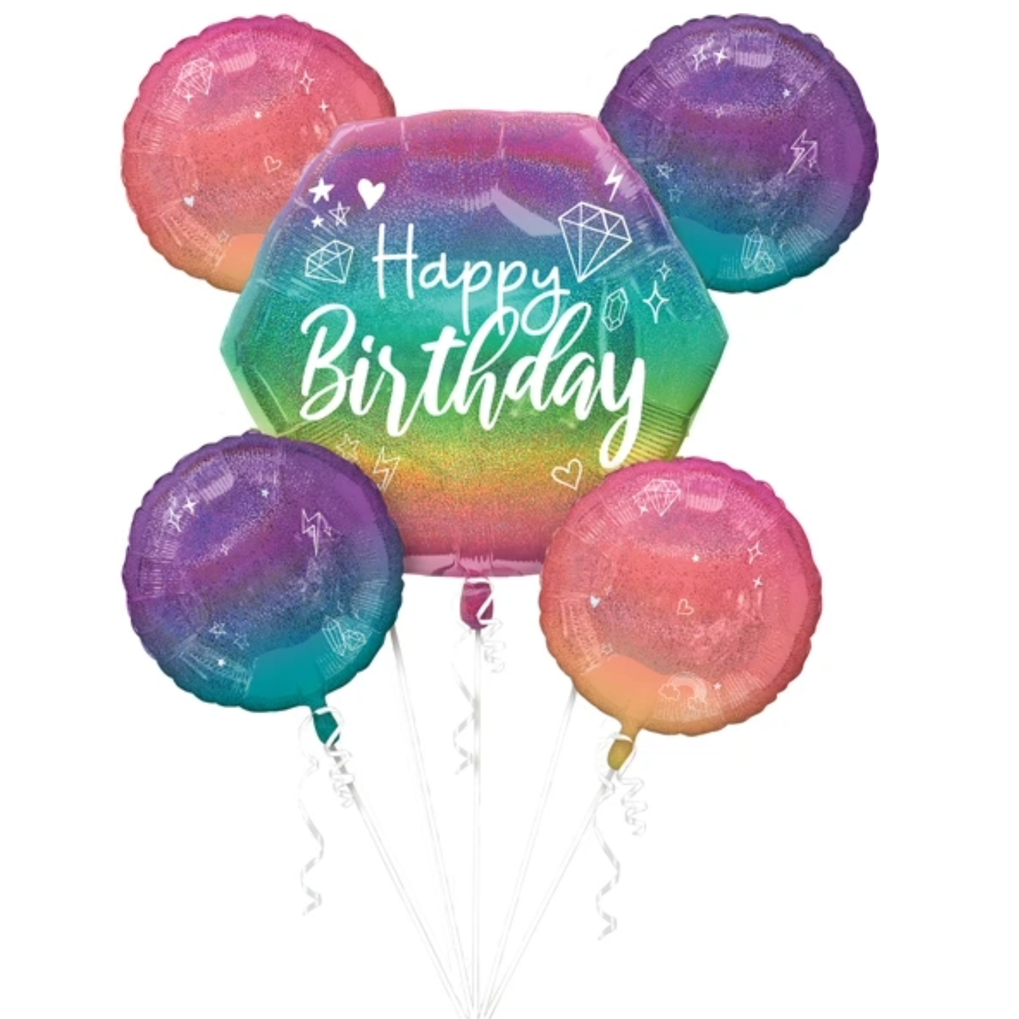 LOONBALLOON Birthday Sparkle Holographic Balloon Bouquet Kit – Premium Party Decoration Set with Coordinated Balloons and Ribbons