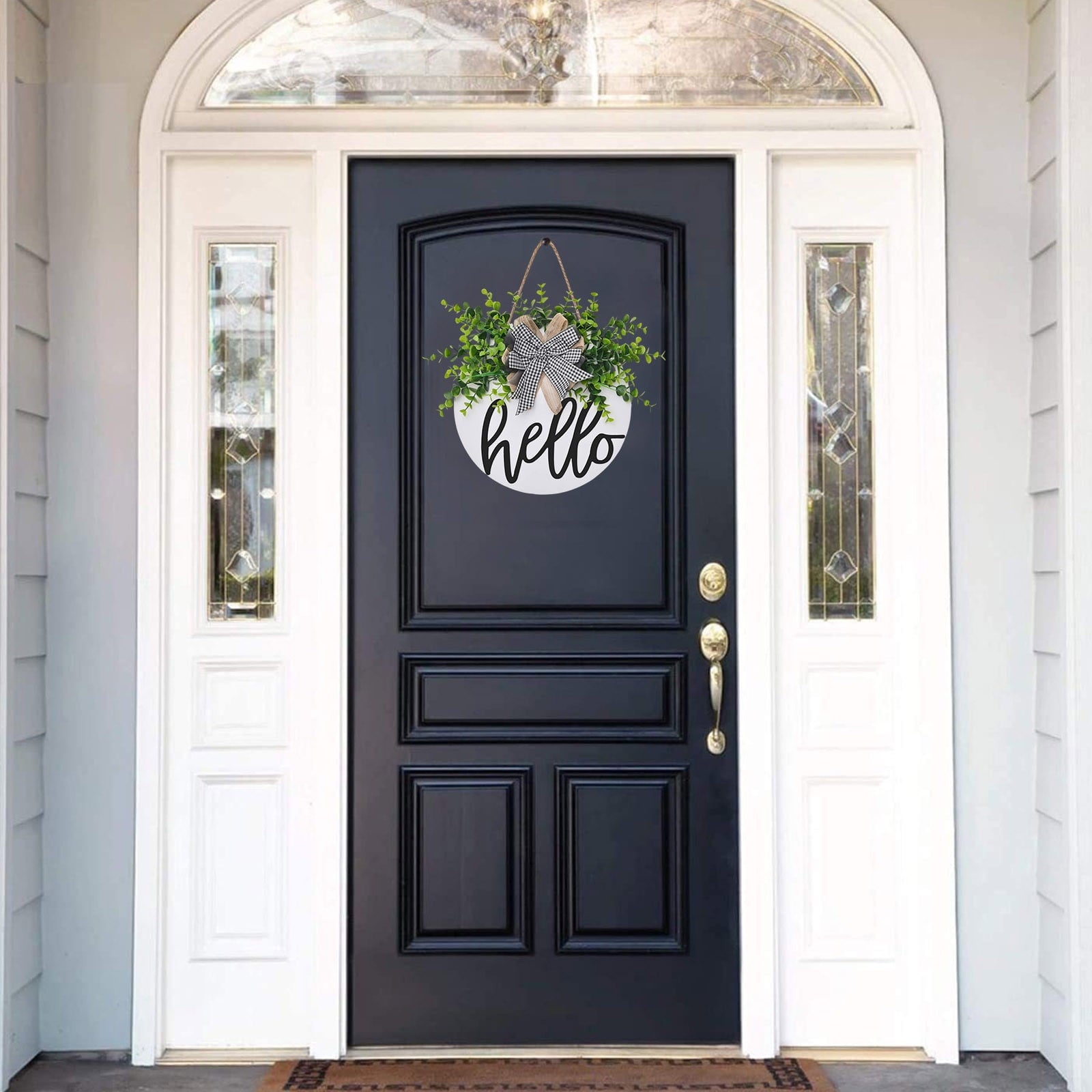 Embellished Front Porch, Wooden Blue In Wreaths For Front Door, Summer Door Hanger Welcome Sign Hello Round Front Wreath Farmhouse With Bow Spring Wreaths For Outside Decor