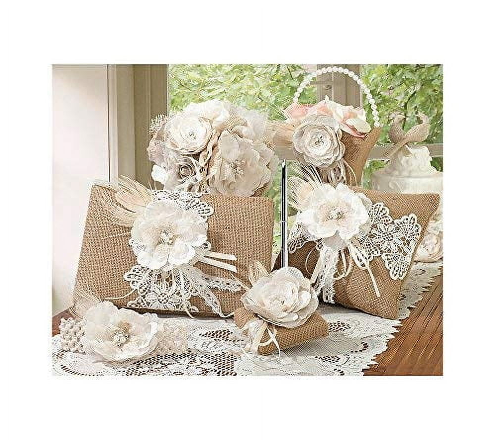 Lillian Rose Rustic Country Burlap Lace Wedding Guest Book, 10", Brown, Tan, Ivory