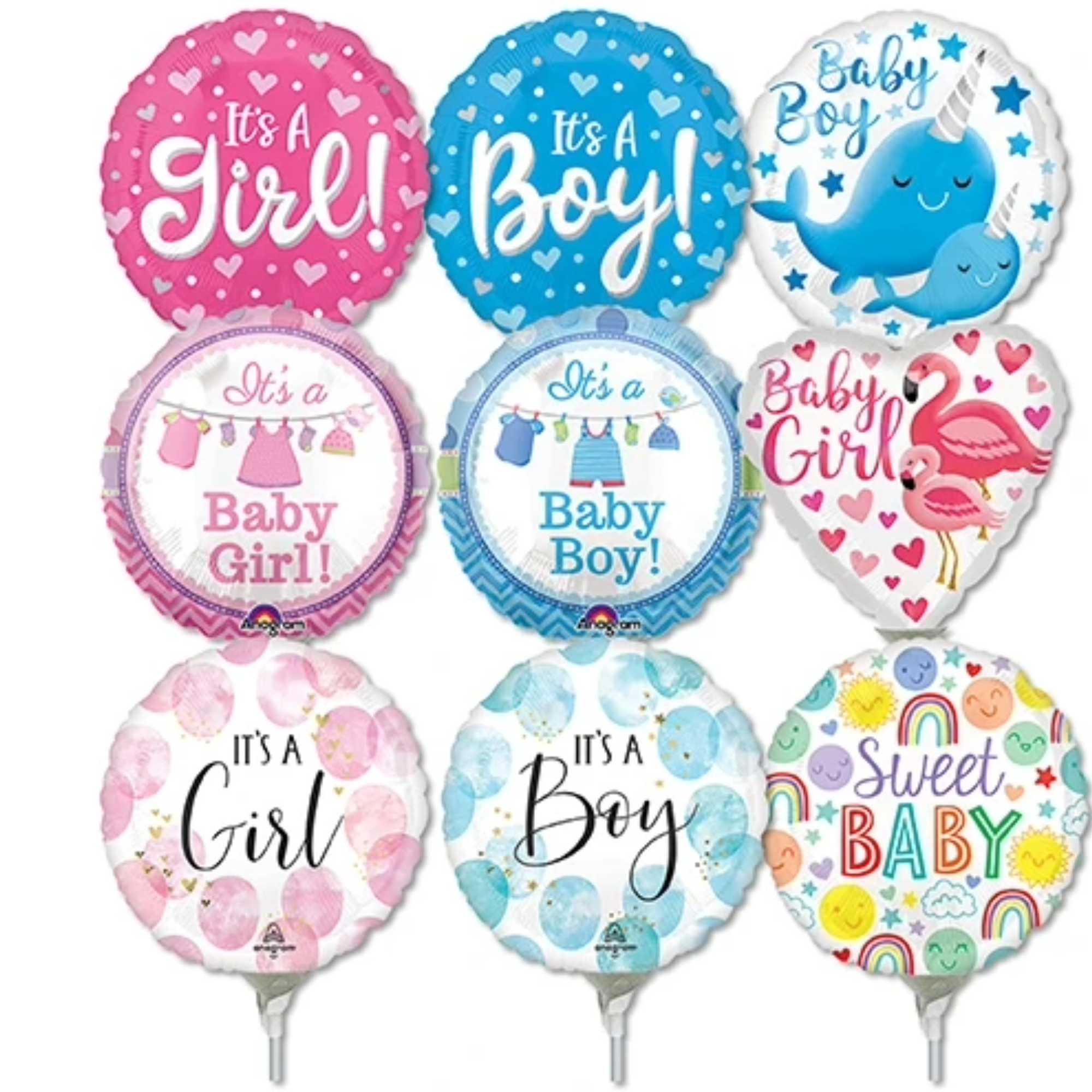 LoonBalloon 4 Inch Baby Stick Value Pack Balloons (30 Pack) - Pre-Inflated