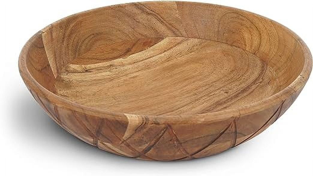 Large Wooden Dough Bowl - Dark Burnt Acacia Wood Dough Bowl - Handmade Decorative Bowls for Home Decor, Bathroom, Kitchen Counter, & More - Large Dough Bowl for Decor, Cosmetics, Keys, & More