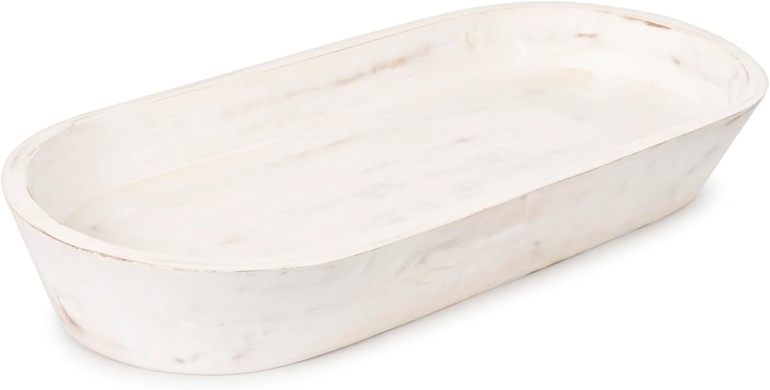 Large Wooden Dough Bowl - Dark Burnt Acacia Wood Dough Bowl - Handmade Decorative Bowls for Home Decor, Bathroom, Kitchen Counter, & More - Large Dough Bowl for Decor, Cosmetics, Keys, & More