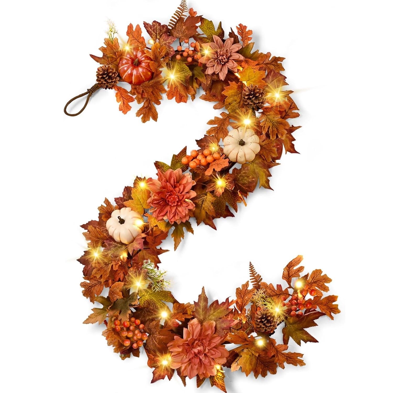 Lyacmy 6 FT Orange Fall Garland for Mantle Fall Decorations for Home, Pumpkins Maple Leaves Lighted Fall Garland for Home Fall Decor Outdoor Indoor