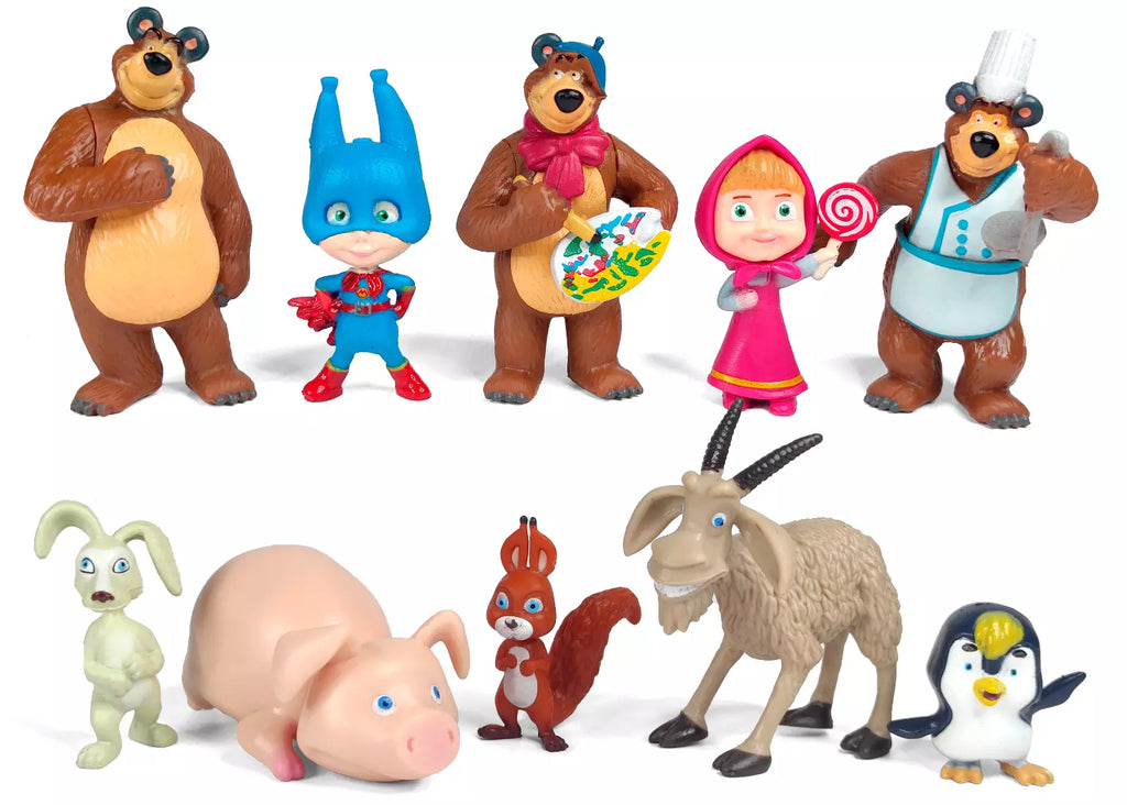 Masha And The Bear Set of 10 PCS PVC Cake Toppers Action Figures Free Shipping