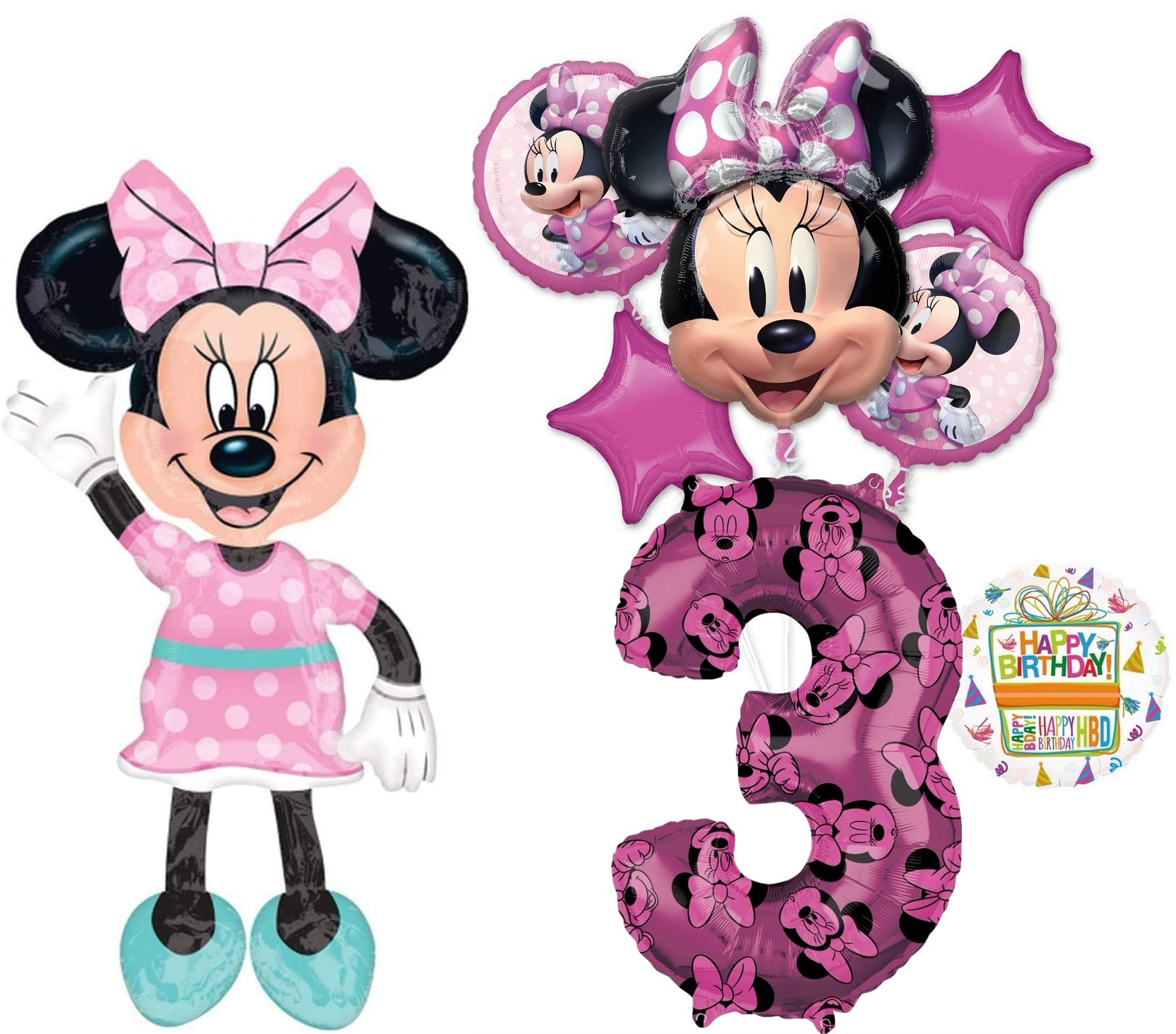Minnie Mouse Party Supplies 3rd Birthday Happy Helper Airwalker Balloon Bouquet Decorations