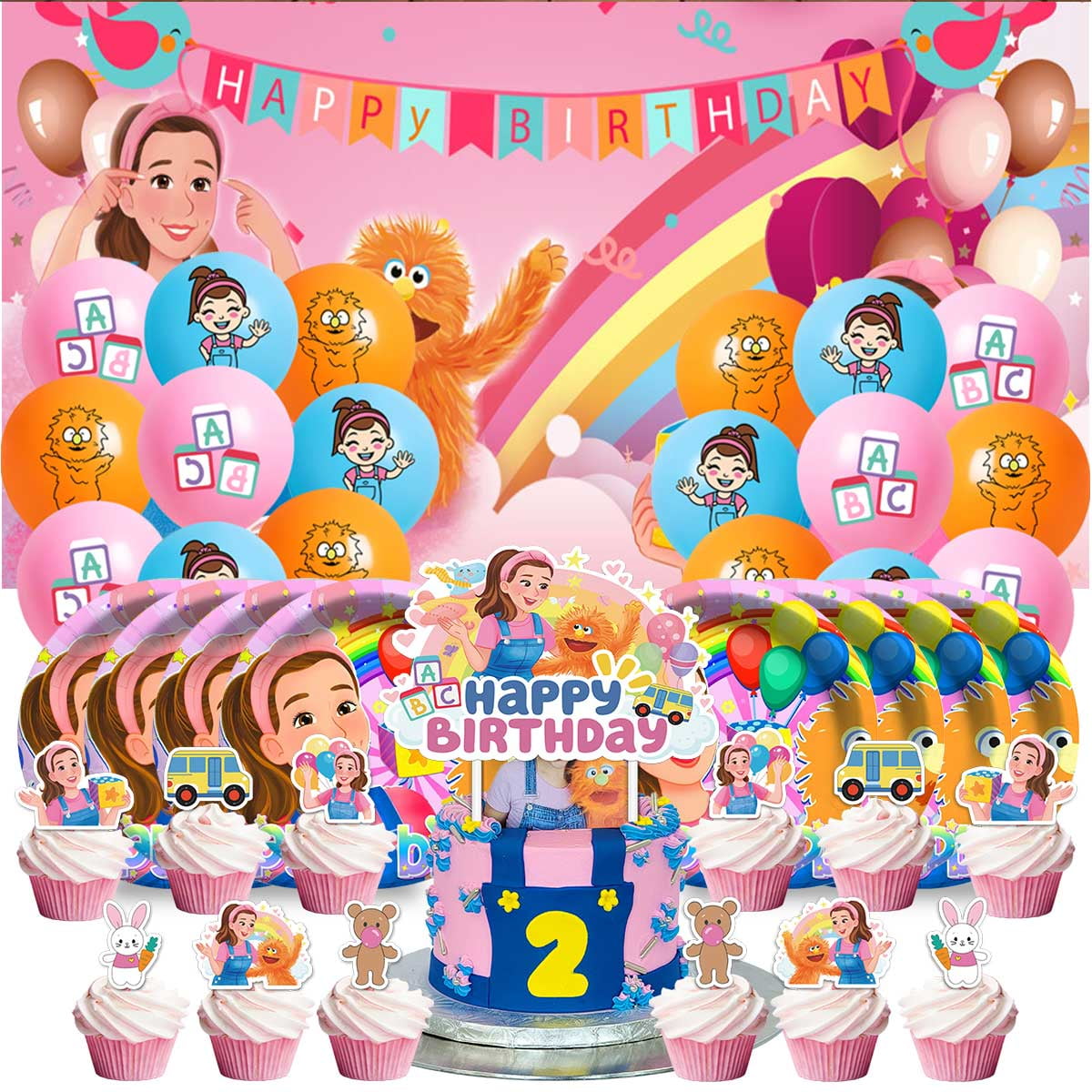Ms Rachel Party Supplies Birthday Balloons Plates Decoration Cake Topper Decor Tableware Banner Backdrop