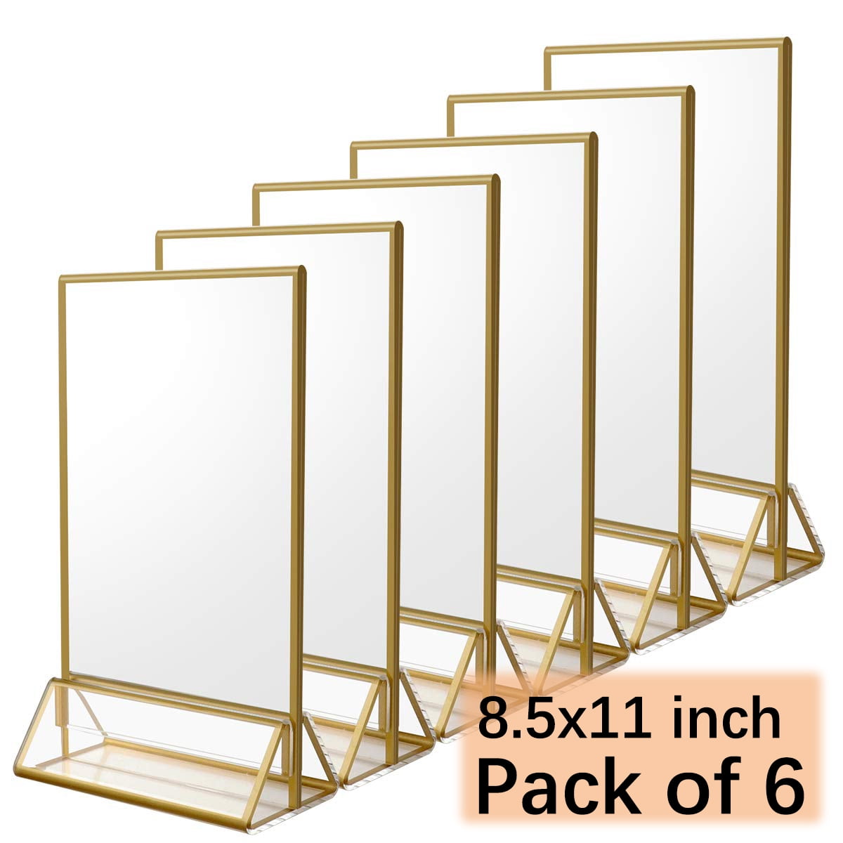 NIUBEE 6 x 4 Clear Acrylic Sign Holder,Gold Frame Double Sided Table Menu Holders Picture Frames, Photos Holder Stand for Wedding Table Number, Restaurant Sign Holder,6Pcs