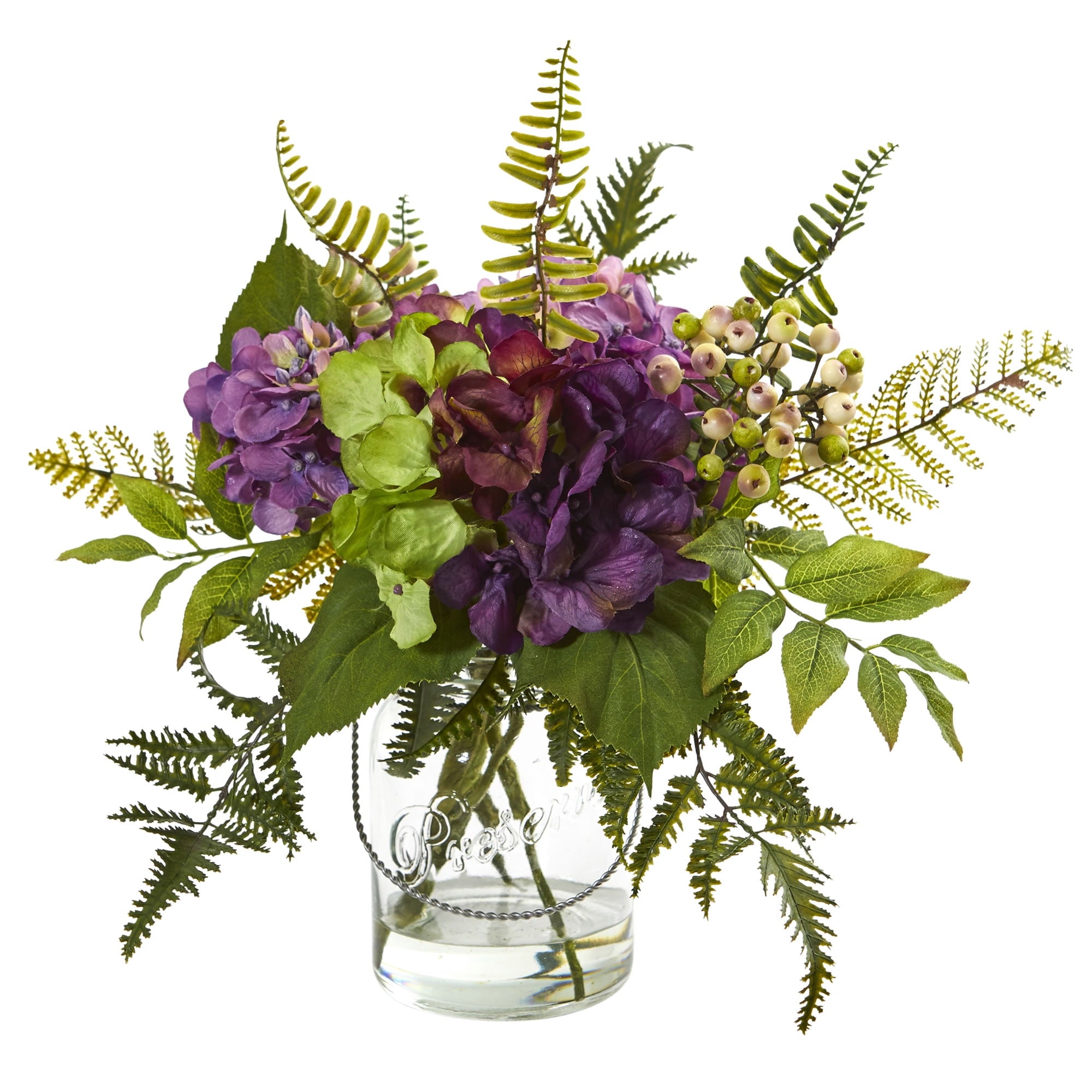 Nearly Natural 14" Purple Hydrangea & Berry Artificial Flower Arrangement
