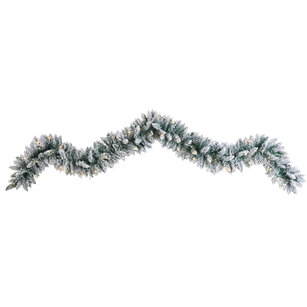 Nearly Natural Christmas Flocked White Prelit LED Battery Operated Garland, 108" (White)