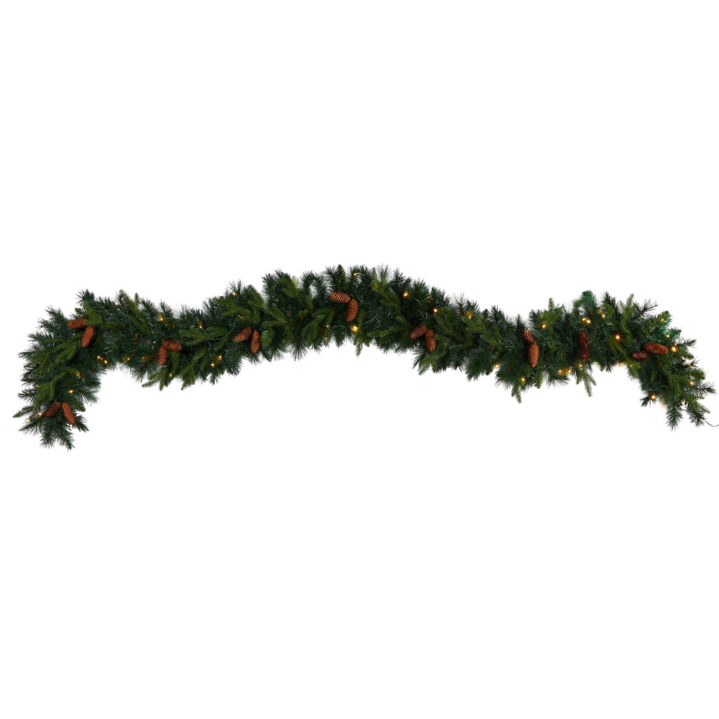 Nearly Natural Mixed Extra Wide Pine White Prelit LED Battery Operated Garland, with 286 Bendable Branches 108" (Green)